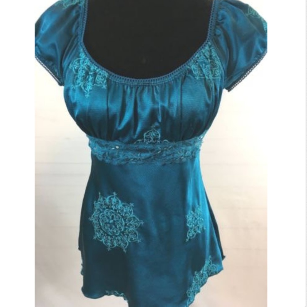 Heart Soul Embellished Satiny Babydoll Top Sz M